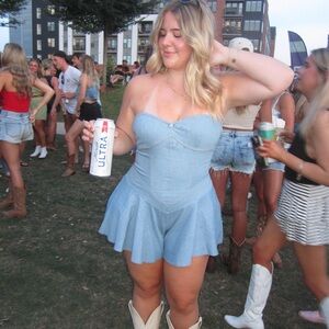 Fashion Nova Little Miss Perfect Light Wash Denim Romper